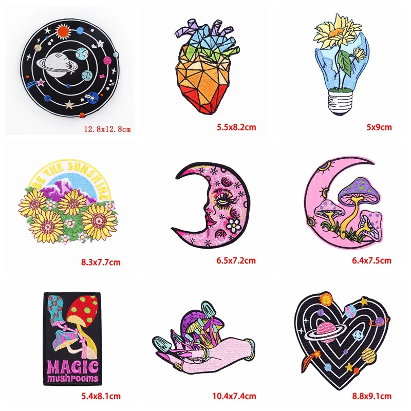 10 unids/lote parche de dibujos animados planeta bordado parche hierro en parches para ropa seta girasoles parches en ropa costura DIY - imagen 3