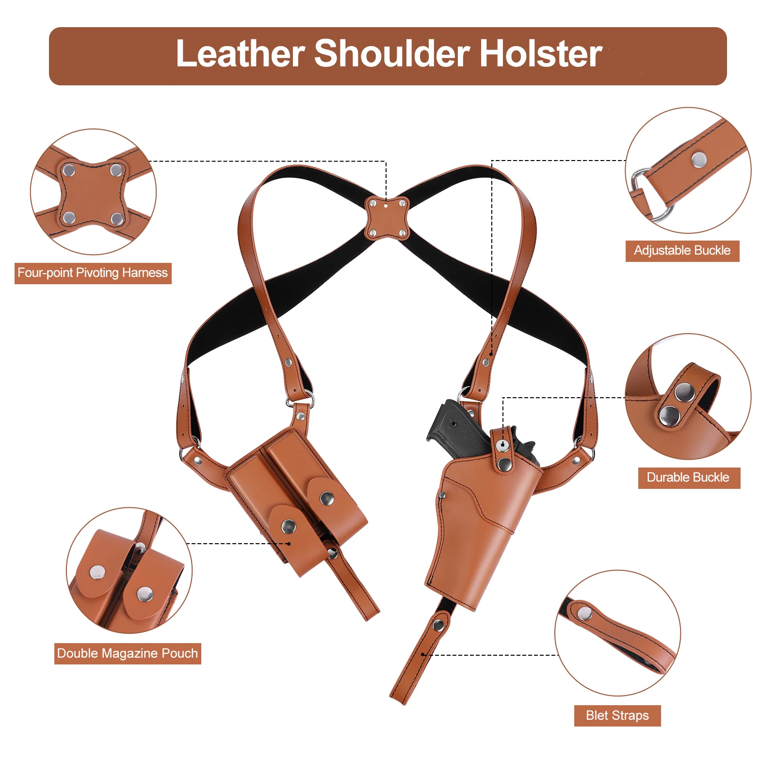 Funda de cuero oculta para pistola Glock 17/Sig 19/23 P220 Sauer, funda de hombro con doble cargador - imagen 3