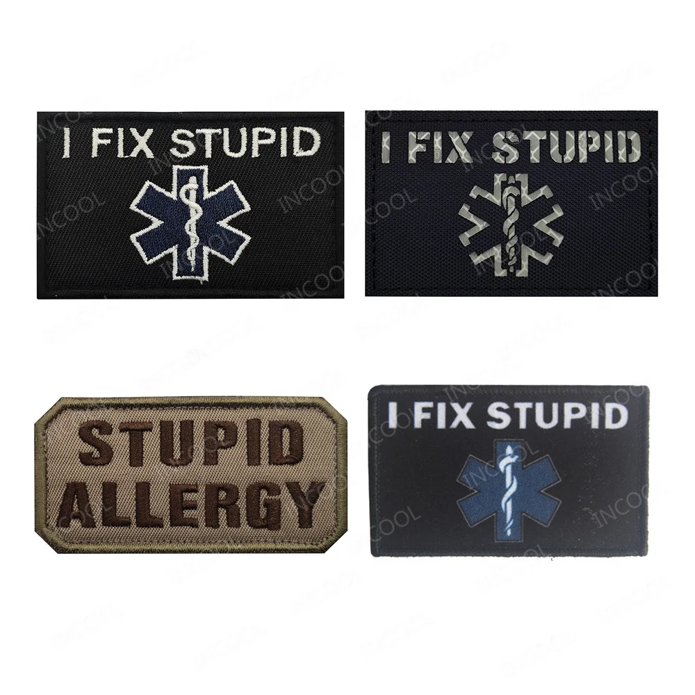 Parches bordados I Fix Stupid IR, parche reflectante con estampado divertido, insignias decorativas para hombros, apliques para ropa, mochila, gorra