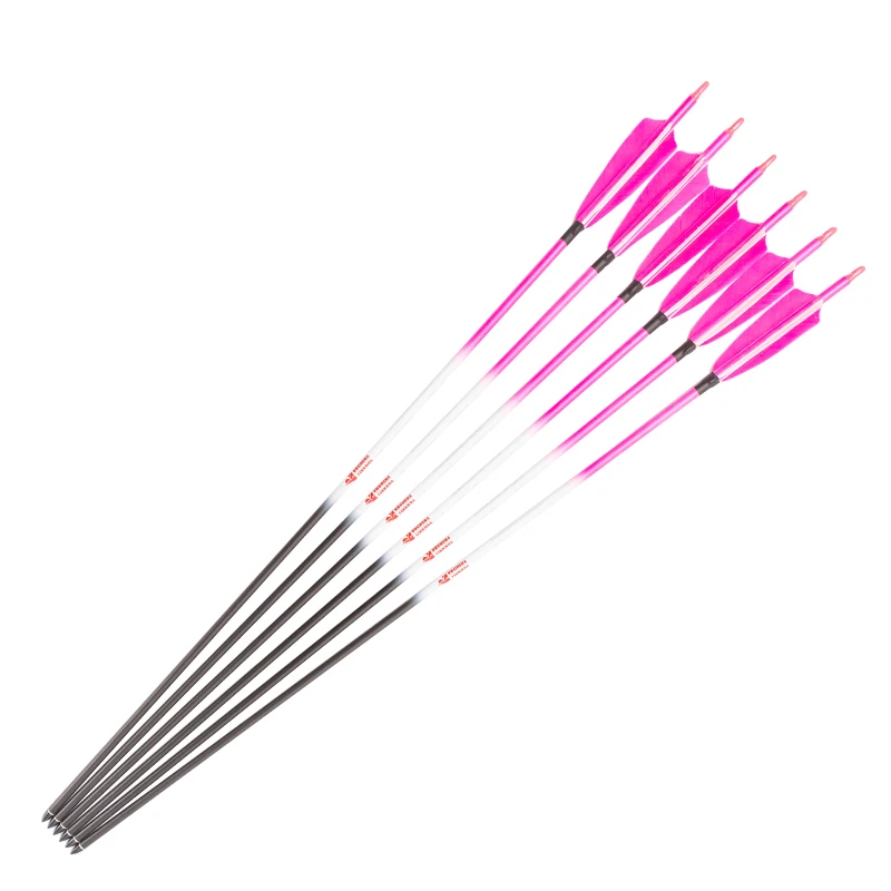 Linkboy-flechas de carbono para tiro con arco, Sp300-800 de 30/32 pulgadas, 5 pulgadas, pluma de pavo, punta de flecha, 75gr, tirador femenino, 6 piezas - imagen 2