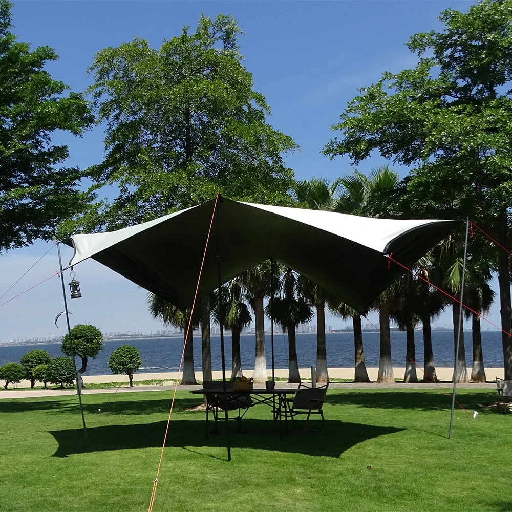 Toldo Hexagonal impermeable para exteriores, lona grande de revestimiento negro de 5x4,5 m, para acampar, refugio, parasol - imagen 4