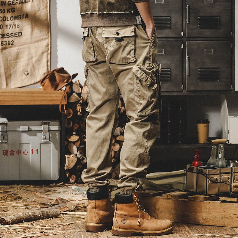 Pantalones Cargo para hombre, pantalones informales tácticos para trabajo al aire libre, pantalones de calidad con cintura elástica de pierna recta de estilo americano de otoño para hombre - imagen 3