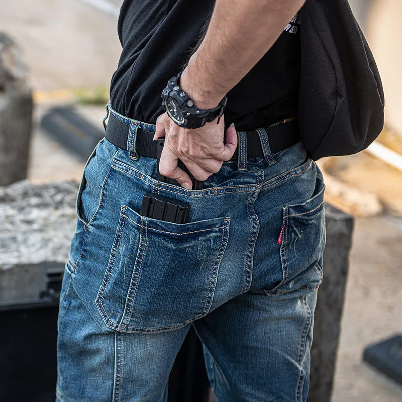 Pantalones vaqueros tácticos para hombre, Jeans rectos informales, tácticos militares, múltiples bolsillos, azul, Dimim, otoño - imagen 3