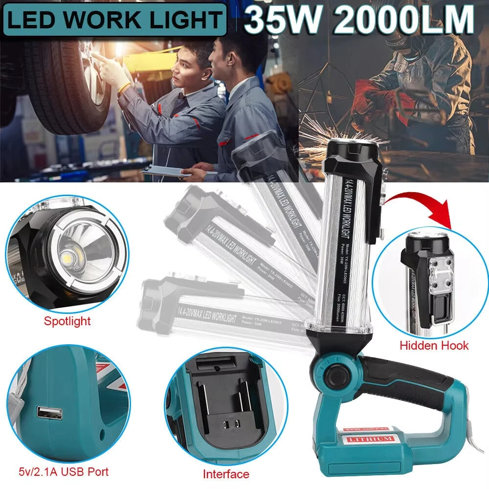 Luz LED de trabajo para Makita, batería de iones de litio de 18V, linterna para exteriores, linternas portátiles para acampar para reparación de automóviles, emergencia - imagen 3
