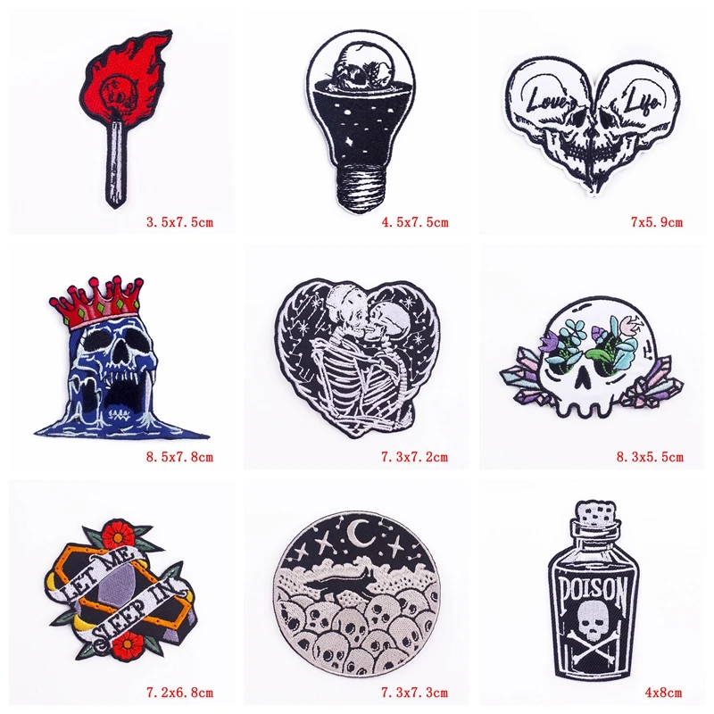 10 Uds. Venta al por mayor, parches bordados de calavera personalizados, chaquetas DIY, sombreros, parche para coser, calavera Punk, parches para planchar para ropa DIY - imagen 5