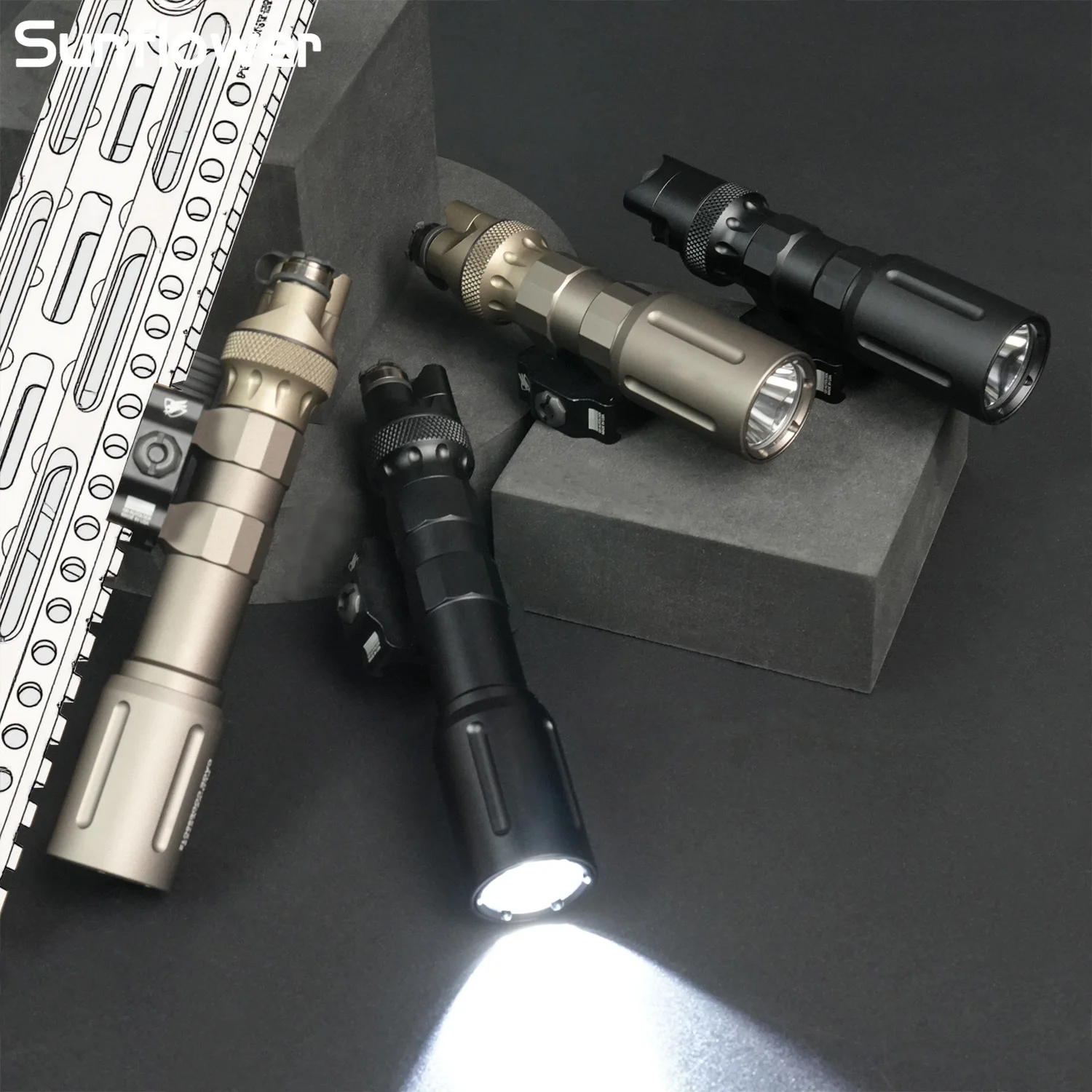 Linterna táctica V2, luz de caza de Metal, luz de explorador de alta potencia, 1100 lúmenes con tapa trasera de doble función, riel adecuado de 21mm - imagen 4