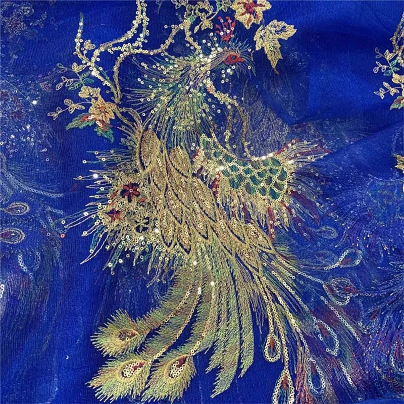 Apliques de tela de encaje de flores de lentejuelas 3d, parches para coser, pegatinas de ropa bordadas de pavo real, suministros de costura DIY para vestido, 53x28CM - imagen 5