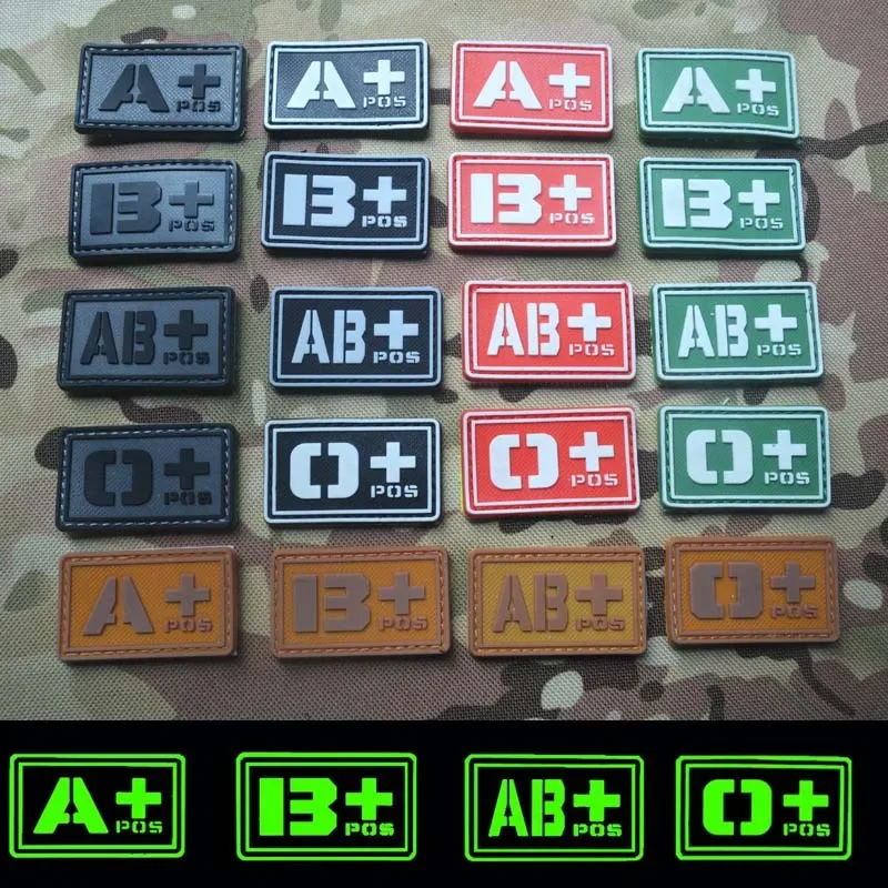 Parches de sangre negativa positiva 5*3CM/A B AB O, insignias tácticas militares de goma de PVC 3D, parches de bucle de gancho que brillan en la oscuridad - imagen 3