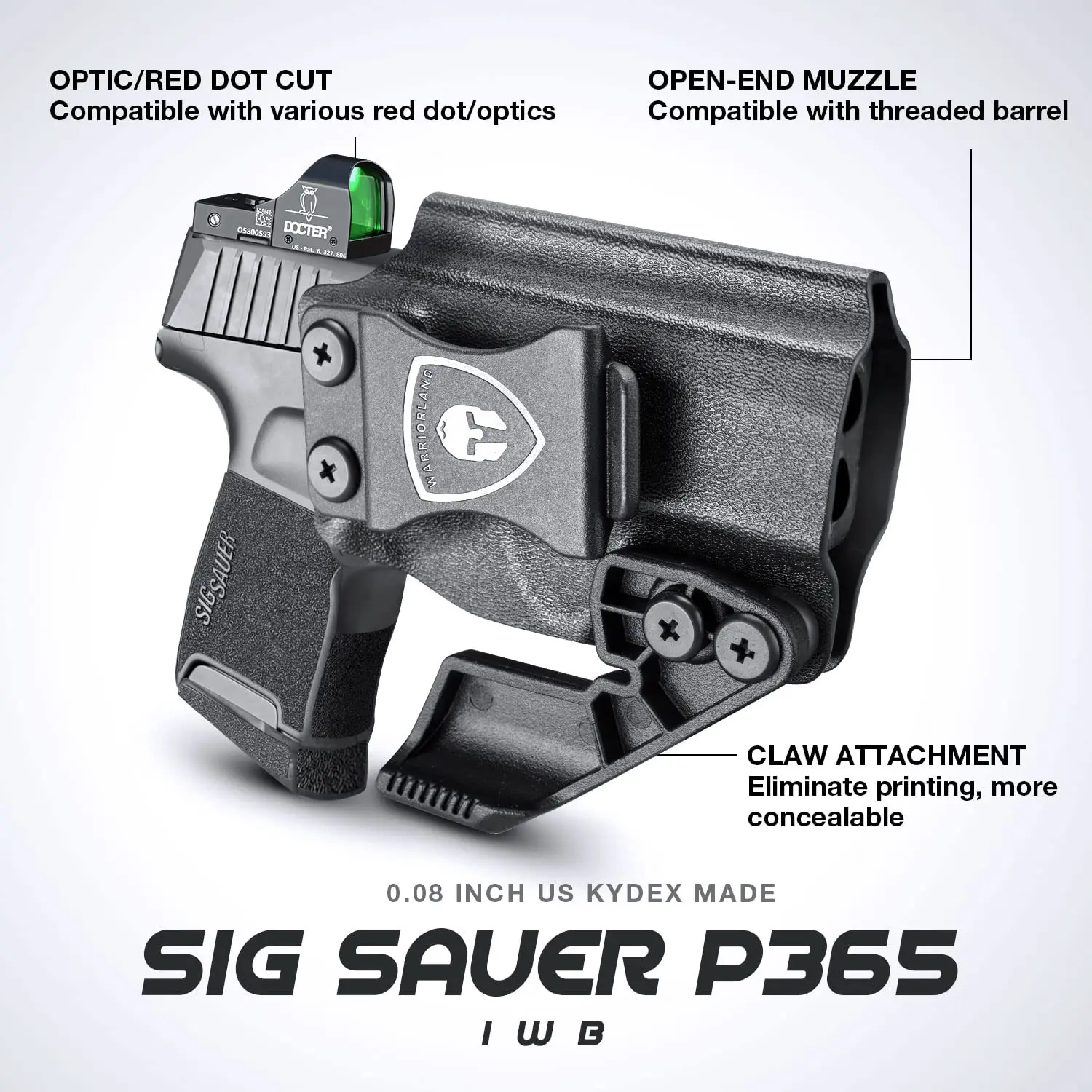 Funda IWB Kydex SIG P365 derecha, corte óptico de garra con clic - imagen 5