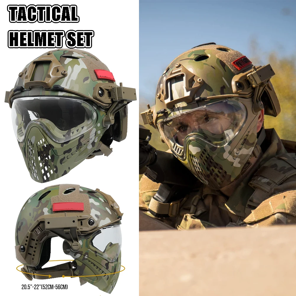 Casco táctico PJ, casco de Paintball Airsoft, casco protector integrado con máscara facial completa extraíble y gafas para juego CS