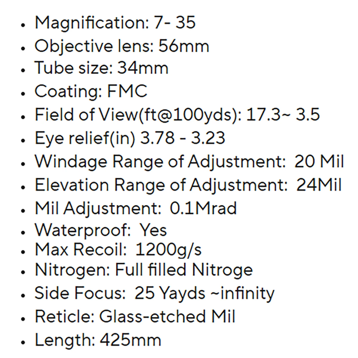 SKWoptics-Alcance óptico de largo alcance para caza, mira SFP, resistente, anillos de 34 mm, 7-35x56 - imagen 5
