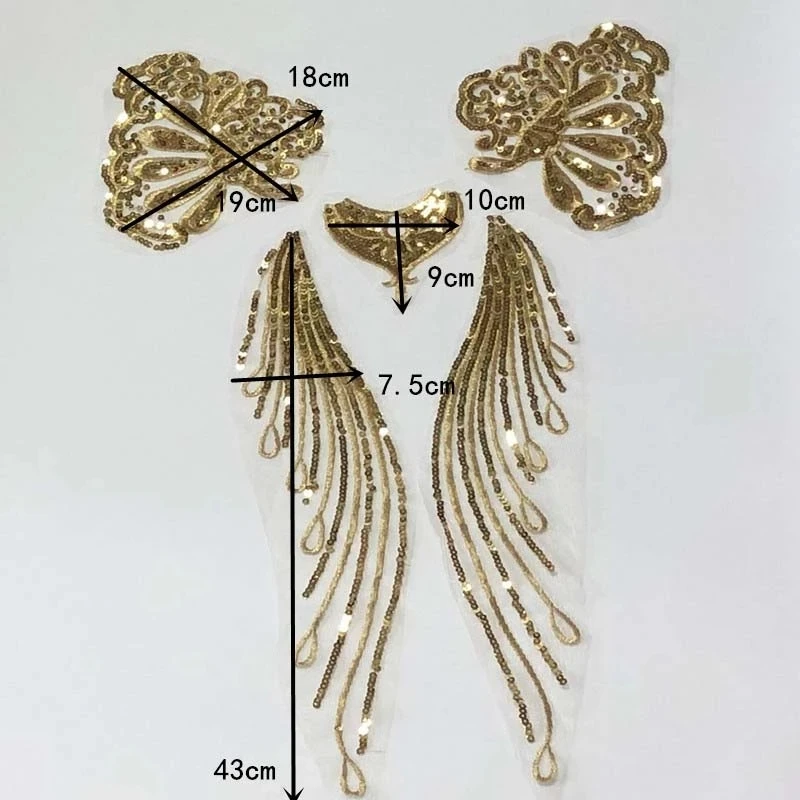 Parche de costura de tela de encaje de lentejuelas doradas y plateadas, apliques de cuello de corpiño, bordado de flores, parches para coser para vestido de fiesta, vestido de novia - imagen 3