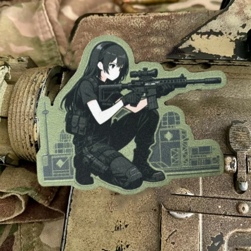Parche militar de Chica de Anime para ropa, insignias de moral, parches tácticos con gancho, pegatinas militares estampadas para mochila - imagen 3