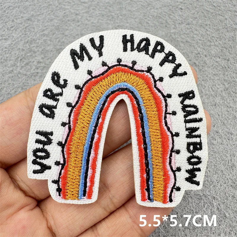 Pegatinas bordadas de arcoíris de dibujos animados para ropa, parches para planchar para ropa de niños, parches bordados de flores, parche Fusible DIY - imagen 5