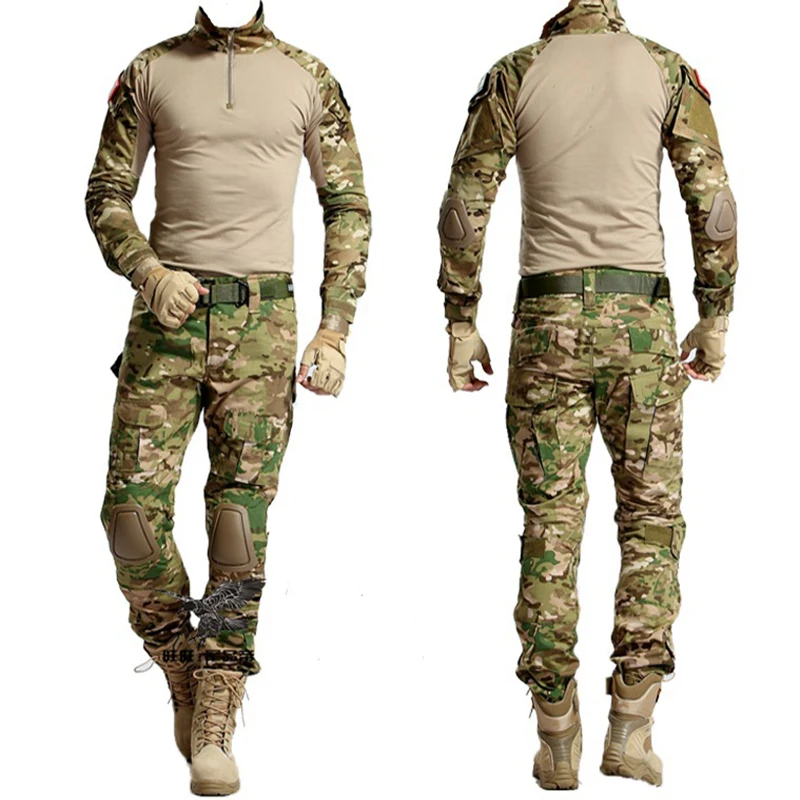 Ropa deportiva de Montañismo al aire libre, traje de caza de camuflaje táctico militar, equipo para exteriores, chaqueta + Pantalones, conjunto de dos piezas
