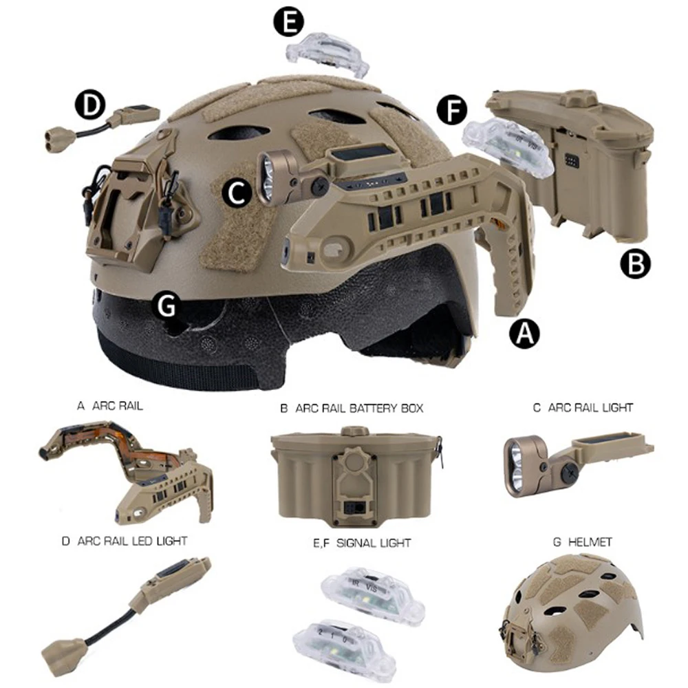 Juego de casco táctico rápido, riel de arco Modular, linterna IR con luz LED, luz de señal doble, alimentación de caja de batería, casco Airsoft - imagen 5