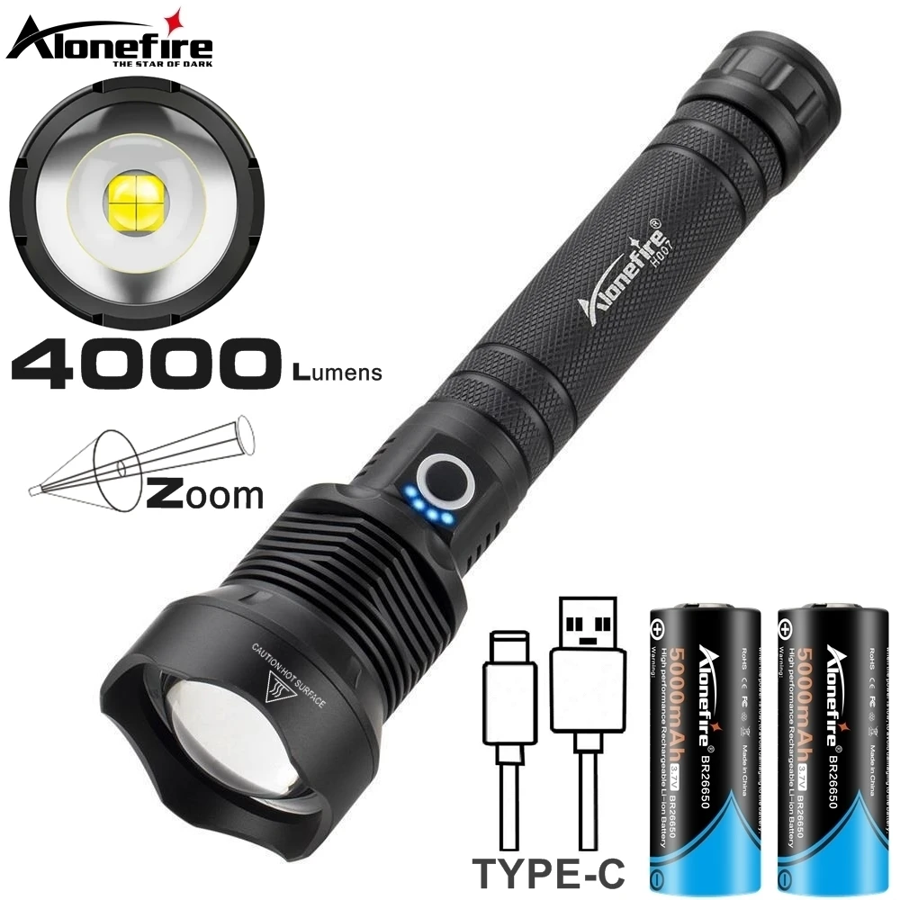 Linterna LED de alta potencia con Zoom XHP70 de 4000 lúmenes, linterna recargable por USB para exteriores, caza, Camping, pesca, lámpara de iluminación de alta potencia - imagen 2