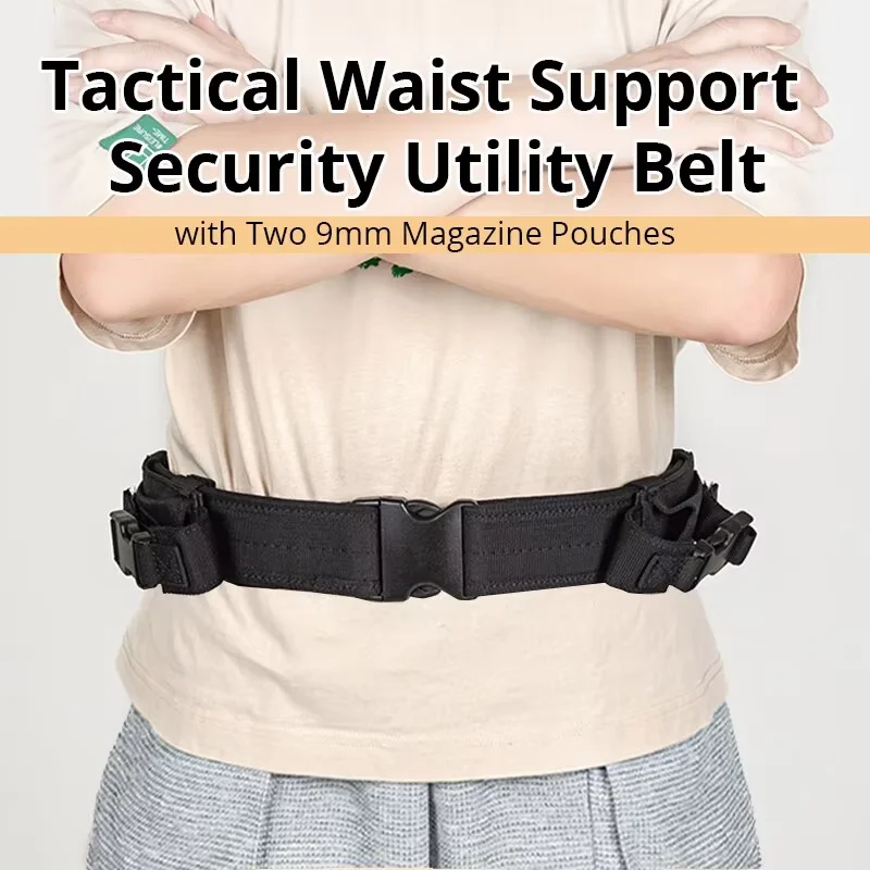 Soporte de cintura táctico Cinturones de trabajo de nailon duraderos Cinturón de utilidad de seguridad con dos bolsas para revistas de 9 mm - imagen 2