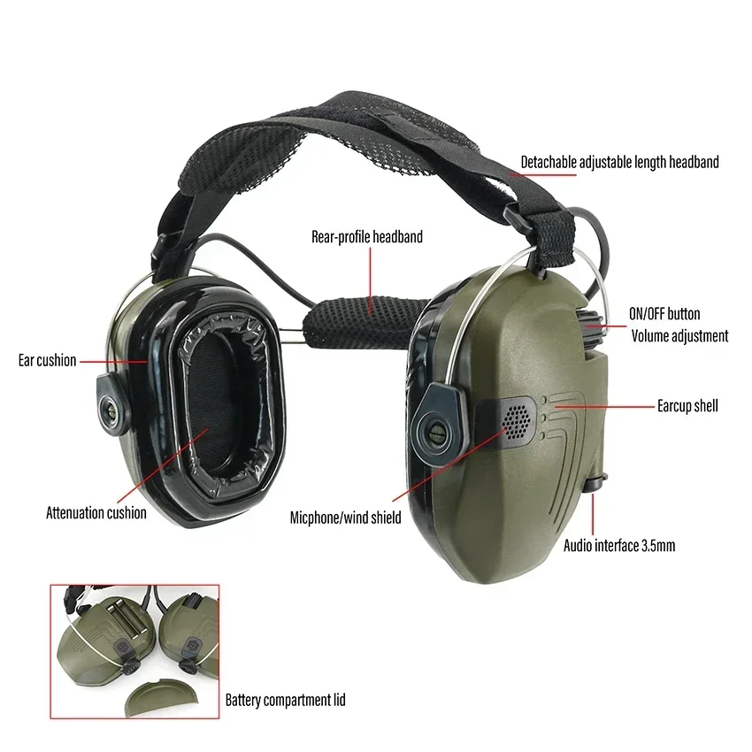 Auriculares activos orejeras electrónicas para disparar reducción de ruido 23db auriculares tácticos para Airsoft tiro caza auriculares - imagen 3