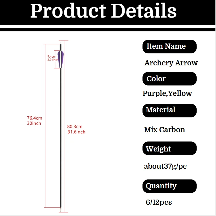 6/12 Uds 31,6 "tiro con Arco flecha de carbono mezclado columna vertebral 500 plumas de goma en forma de lágrima ID 6,2mm OD 7,8mm arco caza tiro deporte - imagen 2