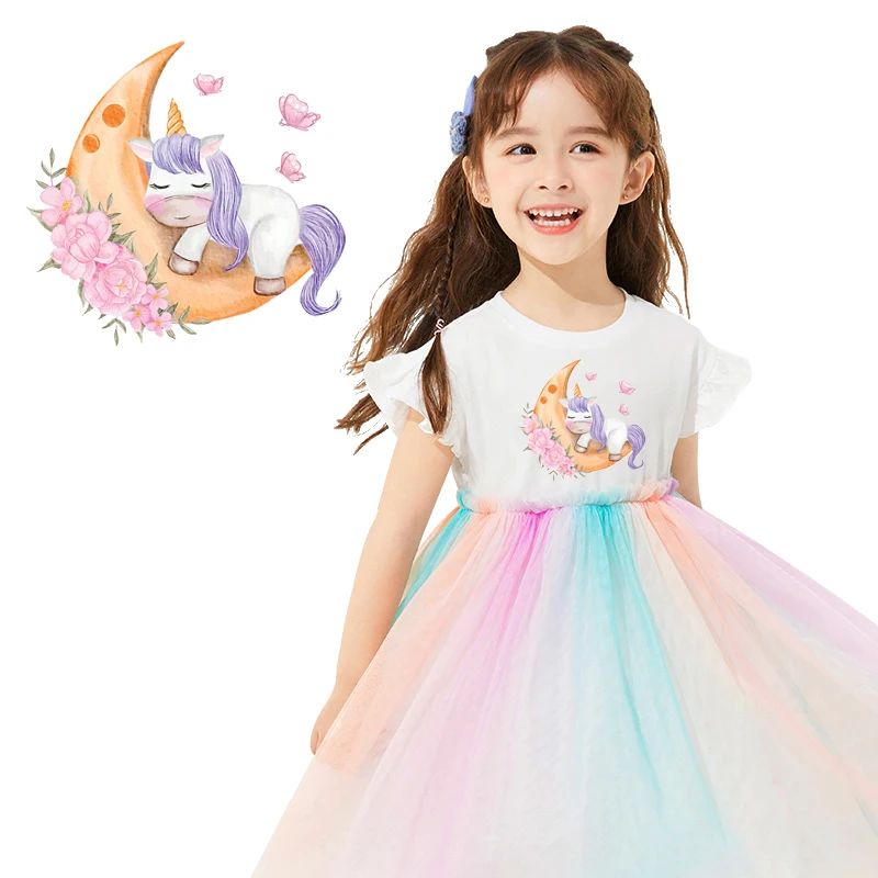 Unicornio hierro en transferencia DIY dibujos animados unicornio chica transferencia de calor parche para ropa Animal pegatina térmica ropa planchado apliques - imagen 3