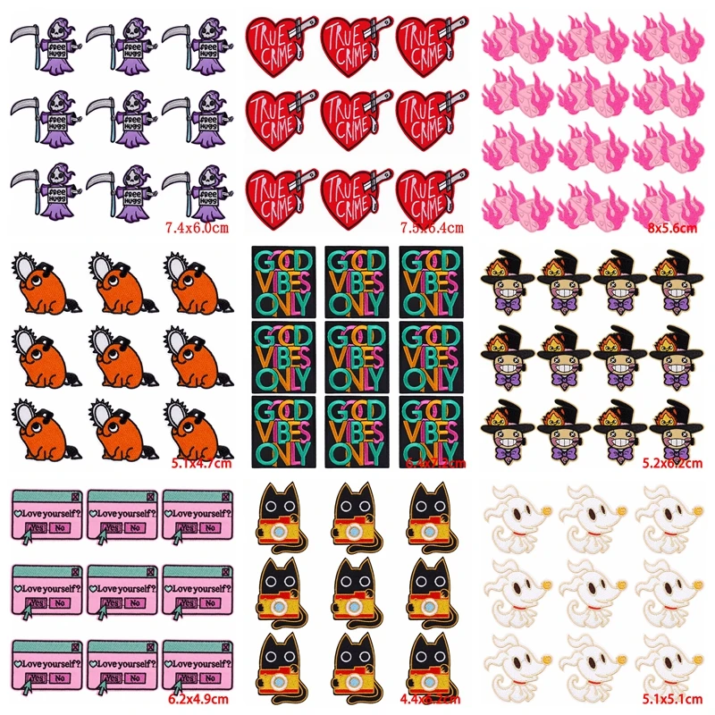 Parche bordado de Hip Hop para planchar en la ropa, parches bordados de Anime, insignias de parche Fusible Hippie, 10 piezas por lote