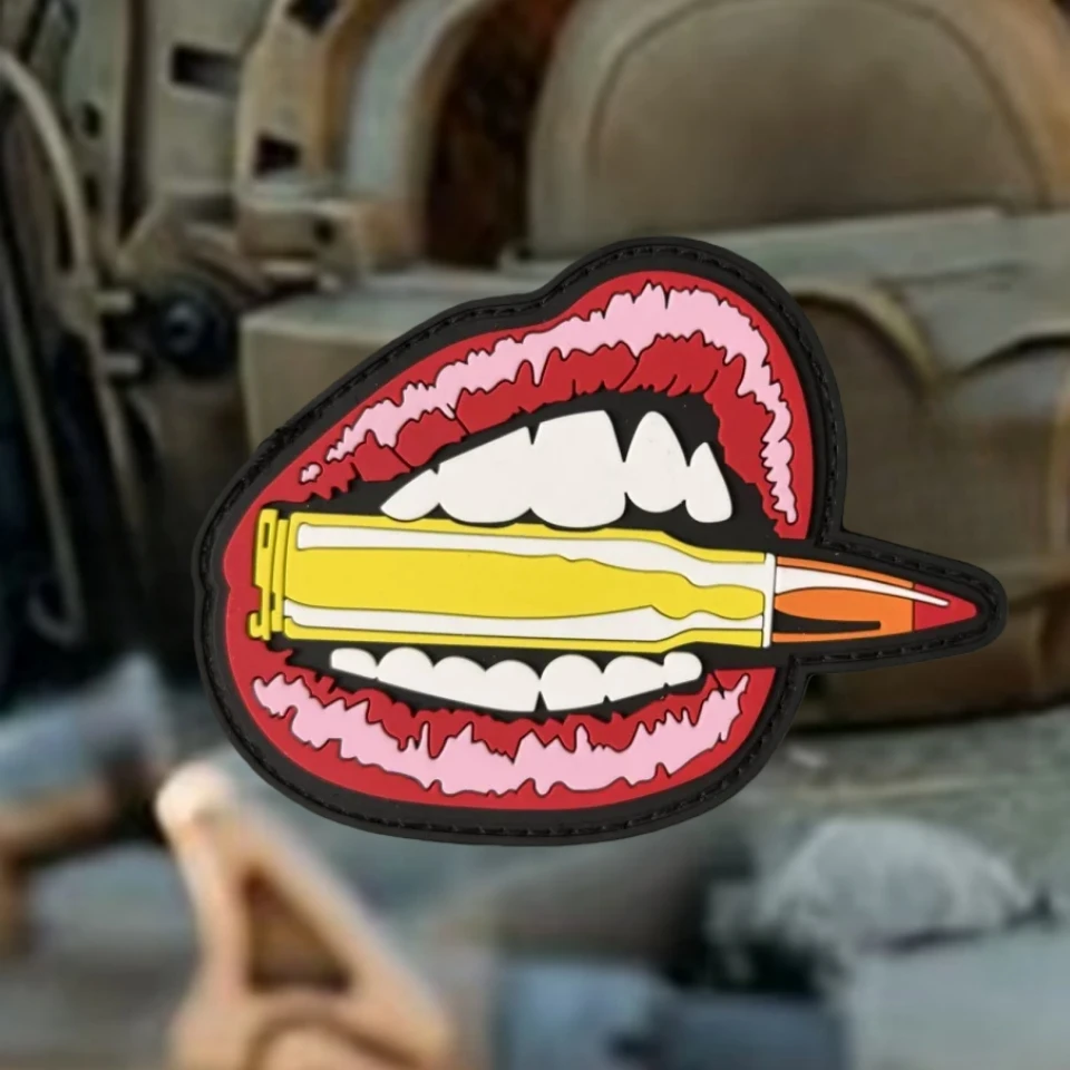 Parche de PVC 3D de bala de labio, insignia de moral táctica, parches de gancho y bucle, brazalete personalizado del ejército militar táctico, pegatina para mochila - imagen 3