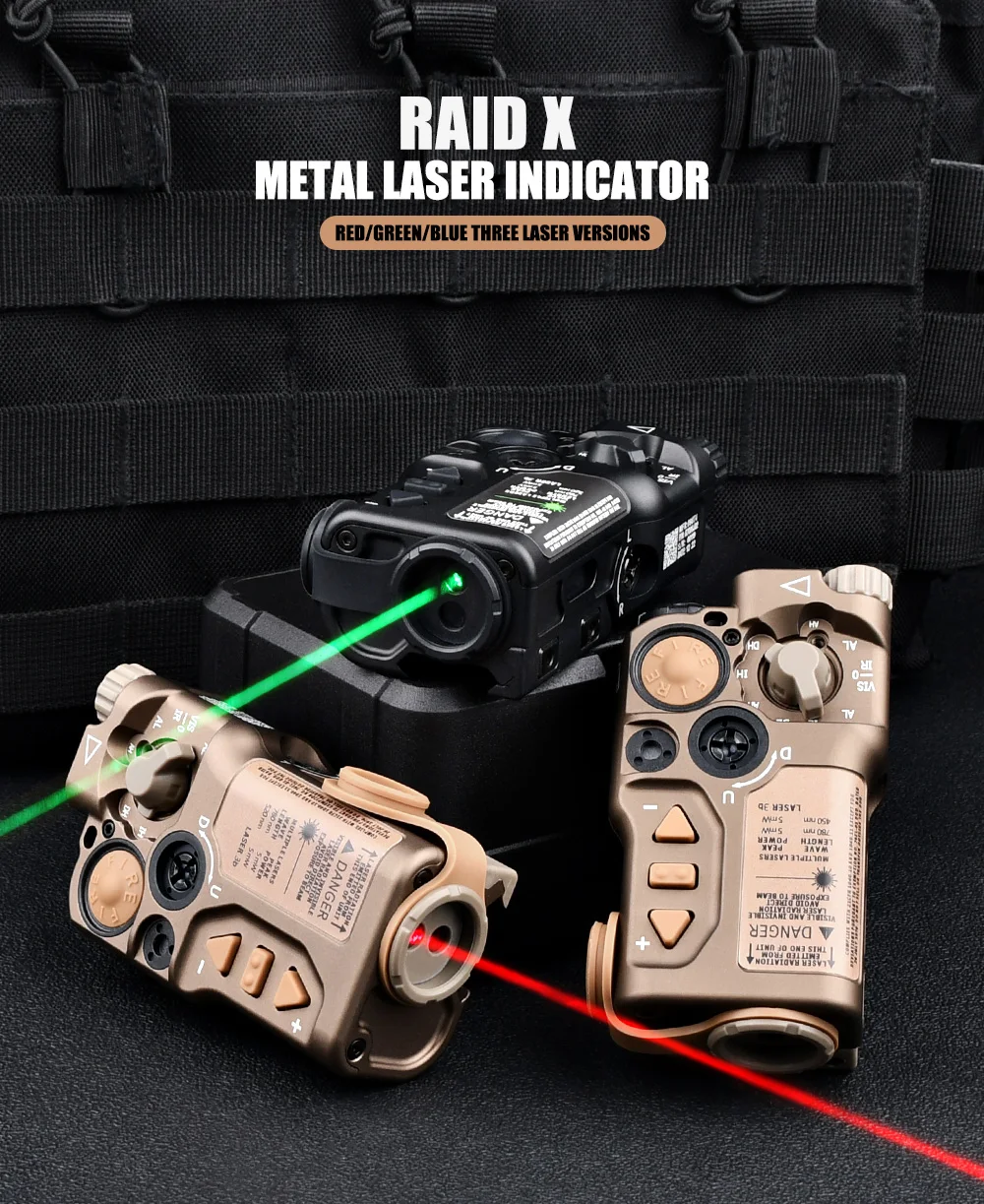 Mira táctica WADSN RAID X de metal con múltiples modos de color y láser
