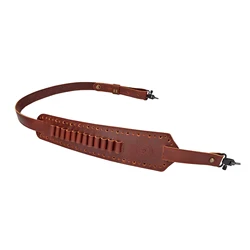 Tourbon Hunting Leather Rifle Sling Gun Correa de hombro con cartuchos Soporte de carcasa de munición con giros Marrón