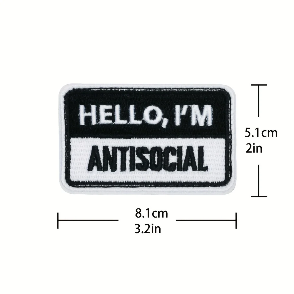 Parches Velcro Mochila TáCticos De Bordados Parche táctico de Velcros, insignia de moral bordada militar para mochila Molle, HELLO, soy ANTISOCIAL, Meme divertido - imagen 5