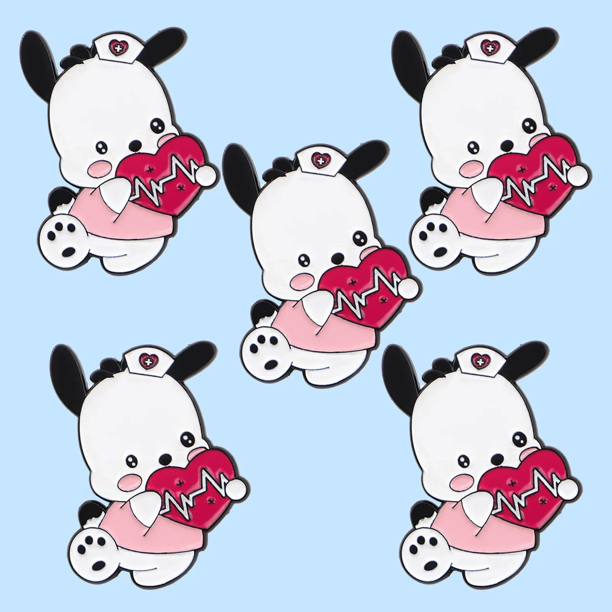 5 uds lindo perro esmalte Pins dibujos animados Anime broche conjunto Metal solapa Pin insignia mochila accesorios joyería regalos para niñas