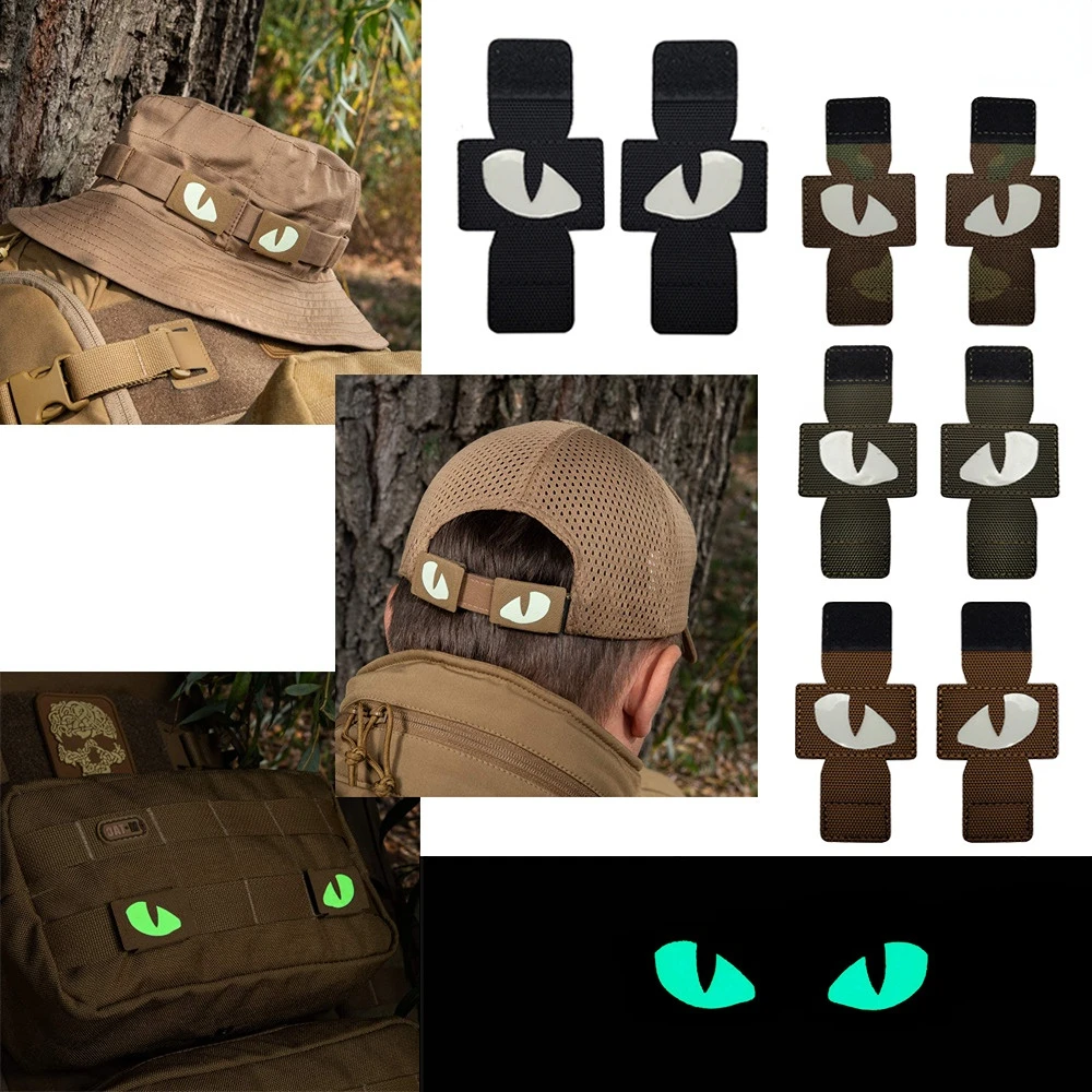 Insignia de identificación reflectante de ojo de gato que brilla en la oscuridad, parche mágico, hebilla, mochila, sombrero, colgante MOLLE para exteriores, gancho y anillo - imagen 2