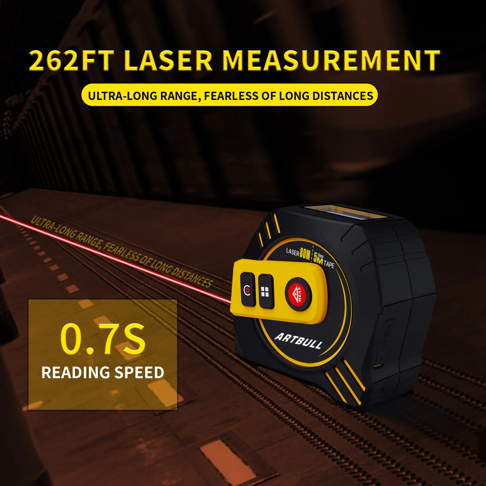 Telémetro láser multifunción 2 en 1, recargable, 80m, 40m con cinta de 5m, pantalla LCD con retroiluminación, cinta métrica láser - imagen 3