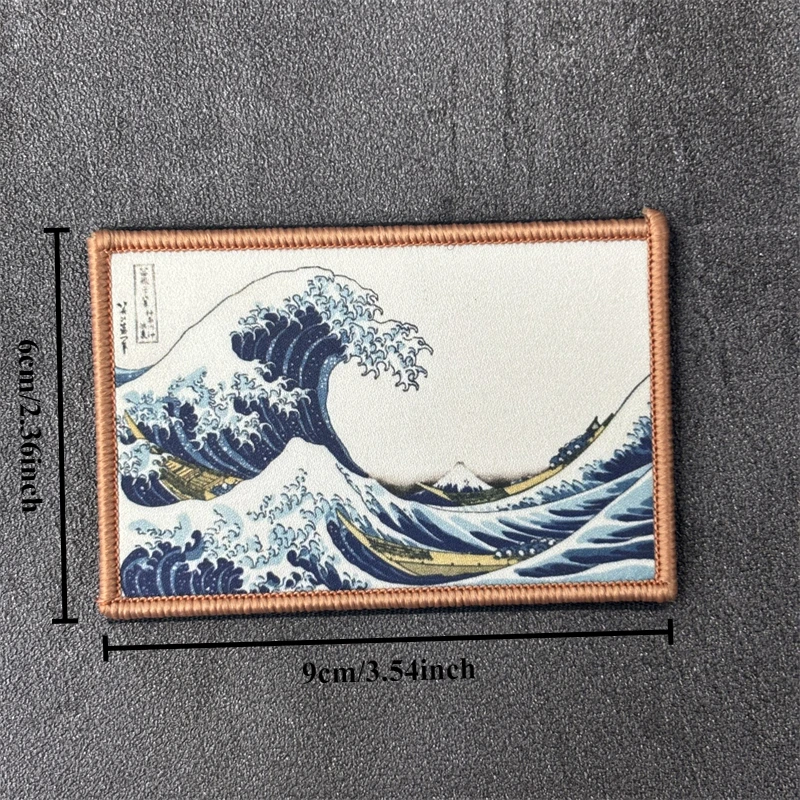 Parche con estampado de olas de mar para ropa, insignia de moral táctica, brazalete, gancho, parches militares, accesorios para mochila, pegatinas - imagen 4