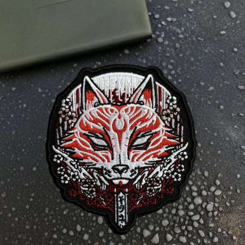 Parche bordado de zorro japonés, gancho militar y bucle, insignia de moral táctica, pegatinas para mochila, apliques DIY, parches para ropa - imagen 4