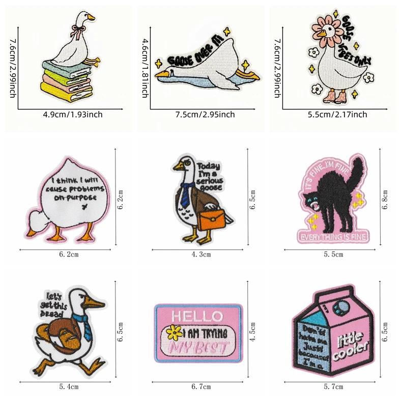 10 Uds. Parche bordado de ganso divertido parche de animales de dibujos animados parches para planchar para ropa parches termoadhesivos parche de gato pato DIY - imagen 2