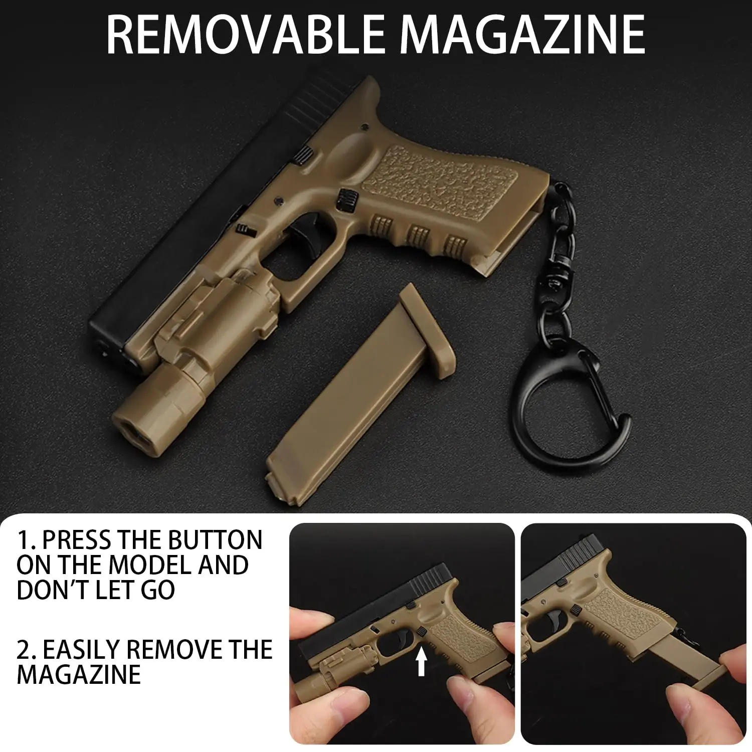 Llavero modelo Mini pistola G17, llavero de arma con forma de pistola de plástico 1:4, llavero de pistola portátil con palanca de linterna y cargador - imagen 5