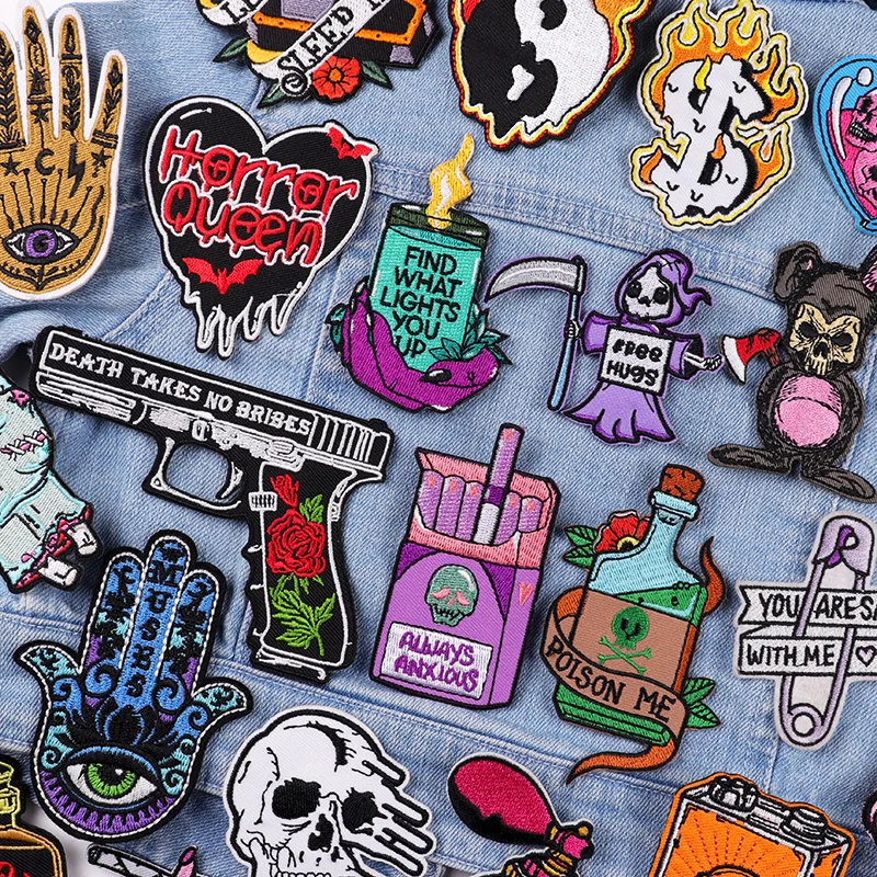 Parche bordado DIY parche Punk parches de calavera/botella para ropa parches termoadhesivos en ropa pegatinas bordadas cosidas - imagen 3