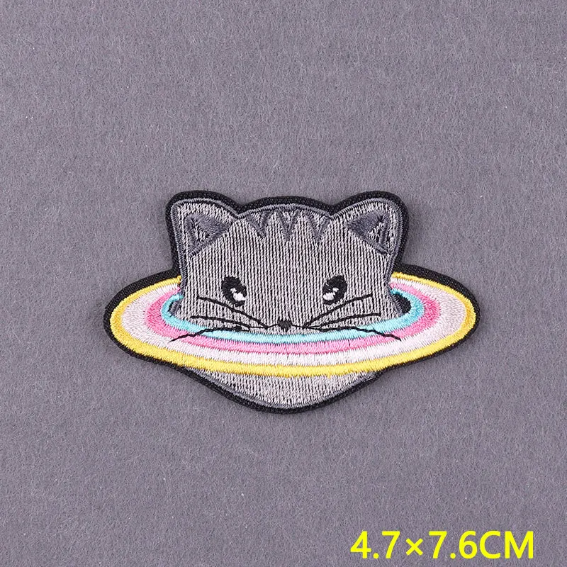 Parche de gato de dibujos animados para planchar en la ropa, Parche de ropa de animales DIY, cosas lindas, parches bordados para ropa, decoración de rayas - imagen 4