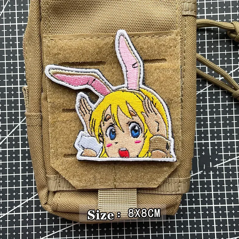 Parches militares de Anime para niña, insignia bordada con orejas de conejo, Sailor Moon, ojos grandes, Linda pegatina táctica para bolsa, aplique para ropa - imagen 5