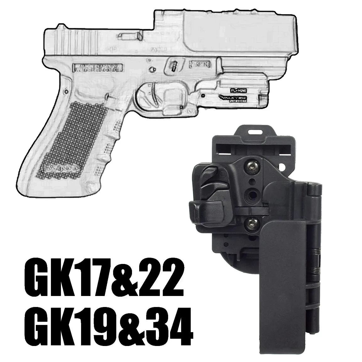 Funda de plástico nivel 3 de transporte rápido para pistola Gl0ck 17 19 22 34 diestros 0WB Clip de cinturón transporte con liberación rápida GK17/22 19/34 - imagen 2