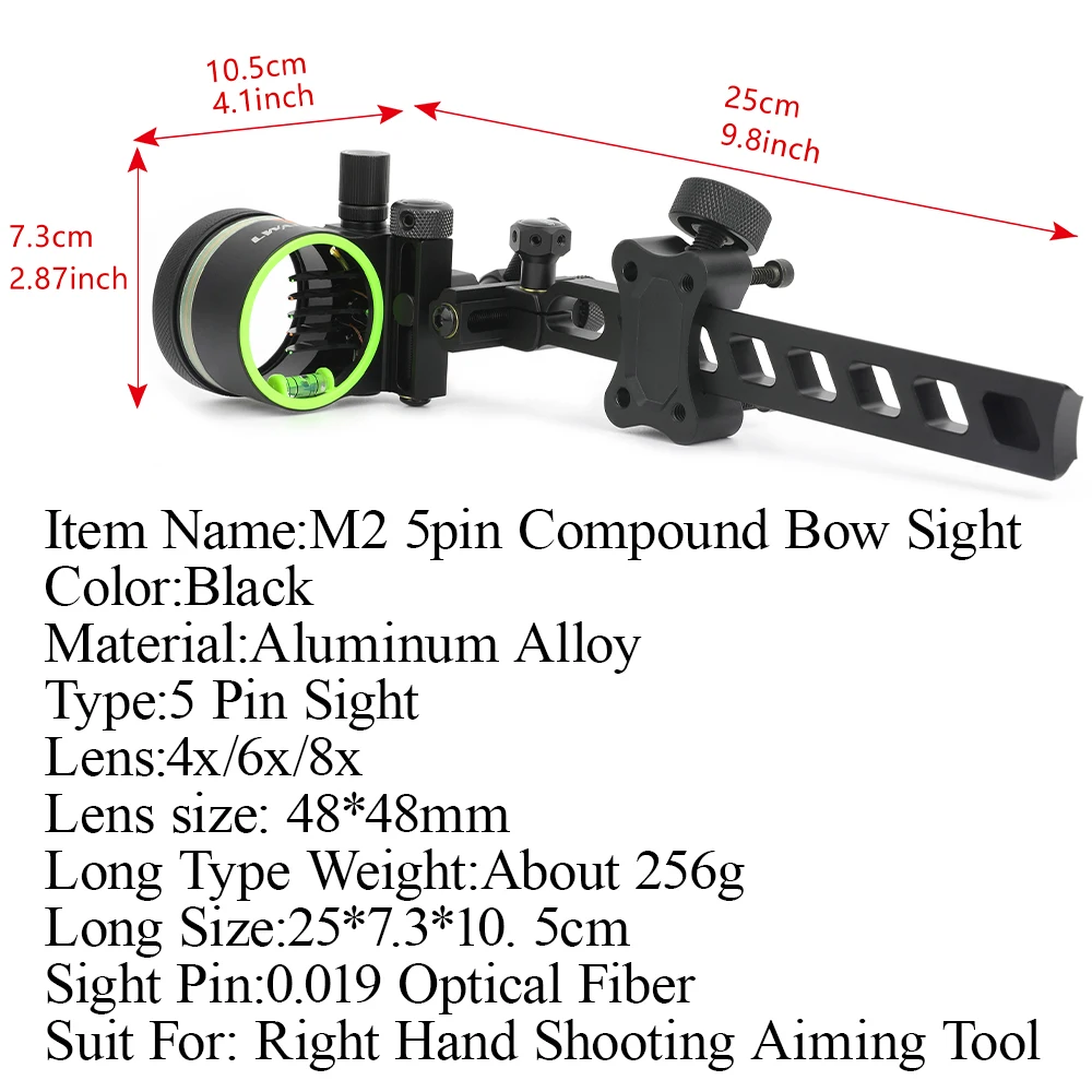 ‌ 4X 6X 8X lente arco compuesto vista 0,019 Pin de fibra óptica Micro ajustable 5 pines puntería tiro con arco caza accesorios - imagen 3