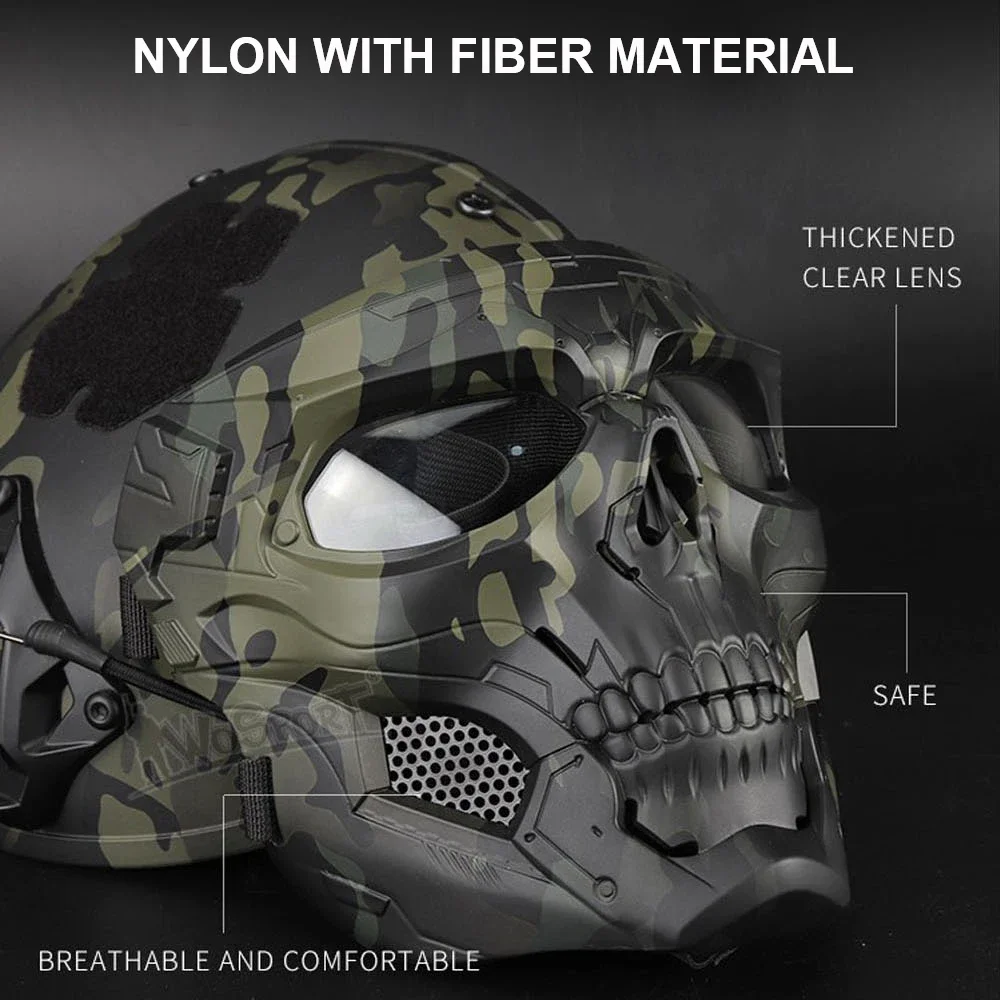 Máscara de fiesta con esqueleto de Calavera, máscaras de cara completa con gafas, suministros para fanáticos, máscara deportiva para Halloween, Paintball, Cosplay de Airsoft - imagen 4