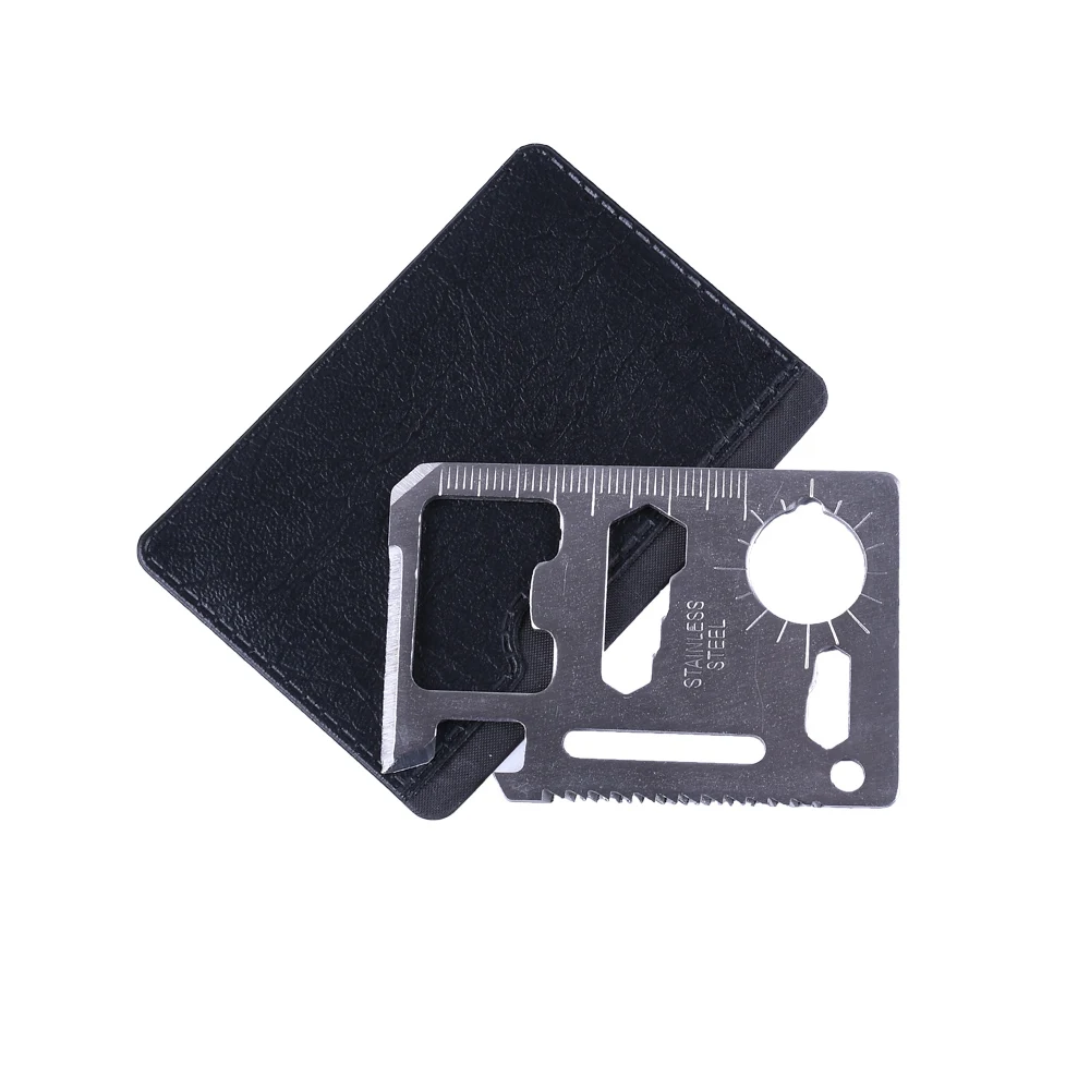 Kit de supervivencia 11 en 1, cuchillo multifunción, herramientas para acampar al aire libre, supervivencia, caza, tarjeta de crédito, plateado