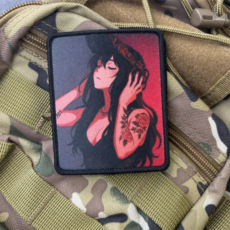 Parche para brazalete con estampado de Chica de Anime para ropa, parche con gancho, insignia de moral táctica, mochila - imagen 4