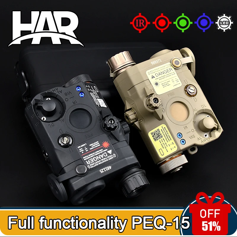 WADSN-PEQ-15 de nailon táctico, totalmente funcional, Airsoft, rojo, verde, azul, indicador IR, arma de mira de caza, compatible con linterna de riel de 20mm - imagen 2