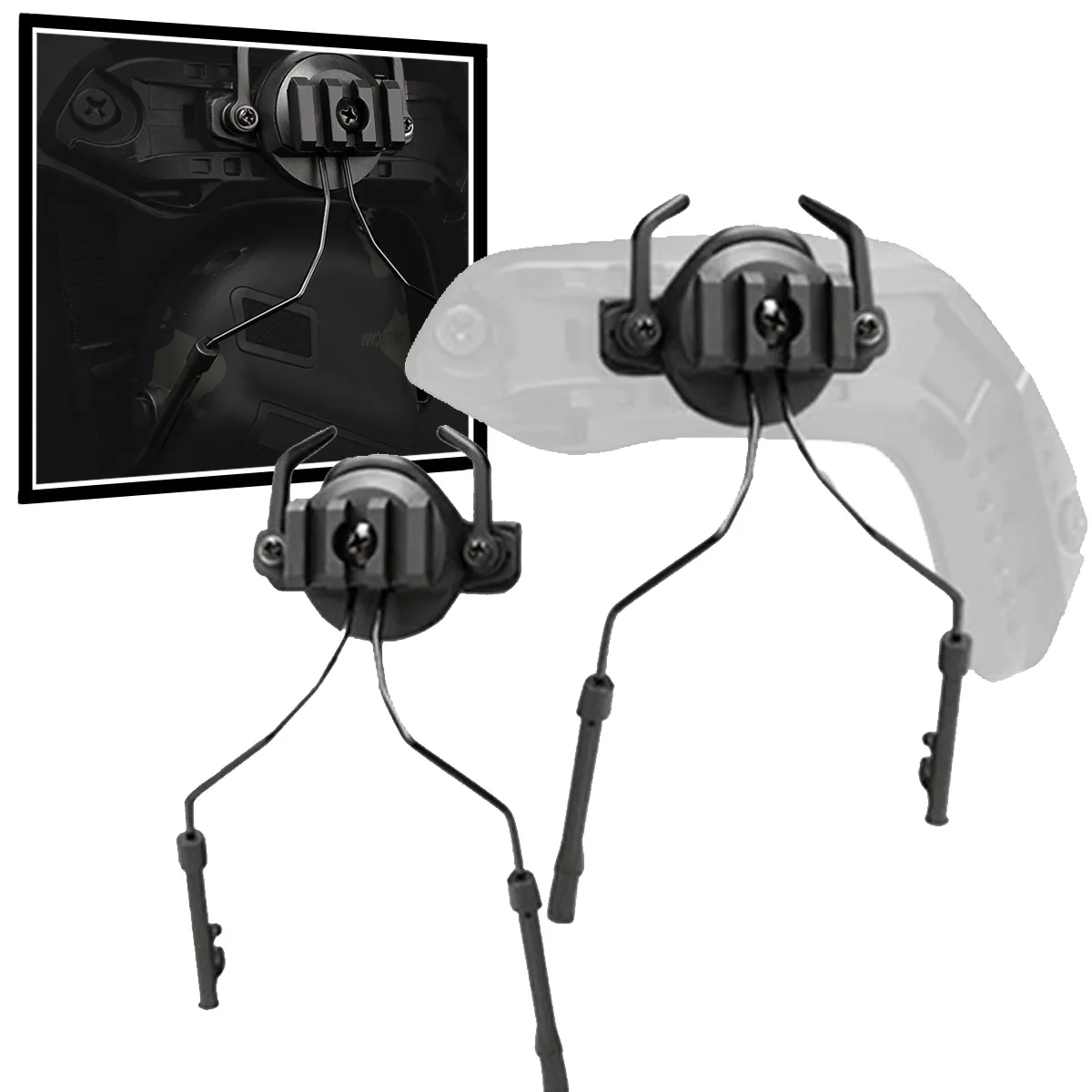 Soporte de auriculares con suspensión de riel para casco táctico, 2 adaptadores de arco para casco, orejeras de caza, accesorios del lado izquierdo y derecho