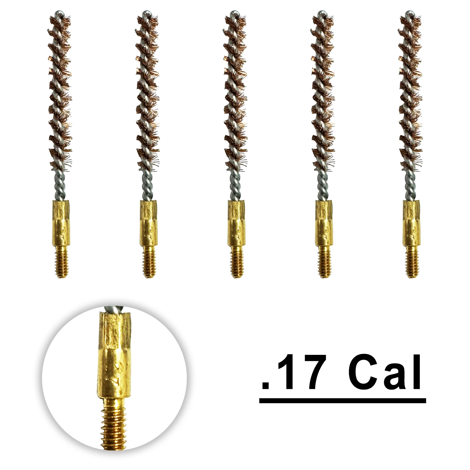 5 uds cepillo de diámetro de bronce. 30Cal.17Cal.22Cal 9mm cepillo de limpieza de pistola para Kit de limpieza de Rifle mantenimiento de pistola - imagen 3
