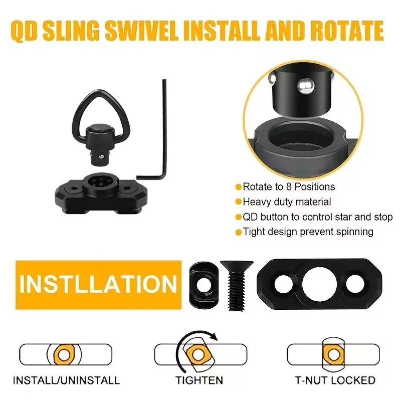 Paquete de 2 soportes giratorios para eslinga QD de dos puntos de 1 ", 8 posiciones de puntos diferentes 45 °   Diseño de rotación, para caza, accesorios para armas de juguete. - imagen 3
