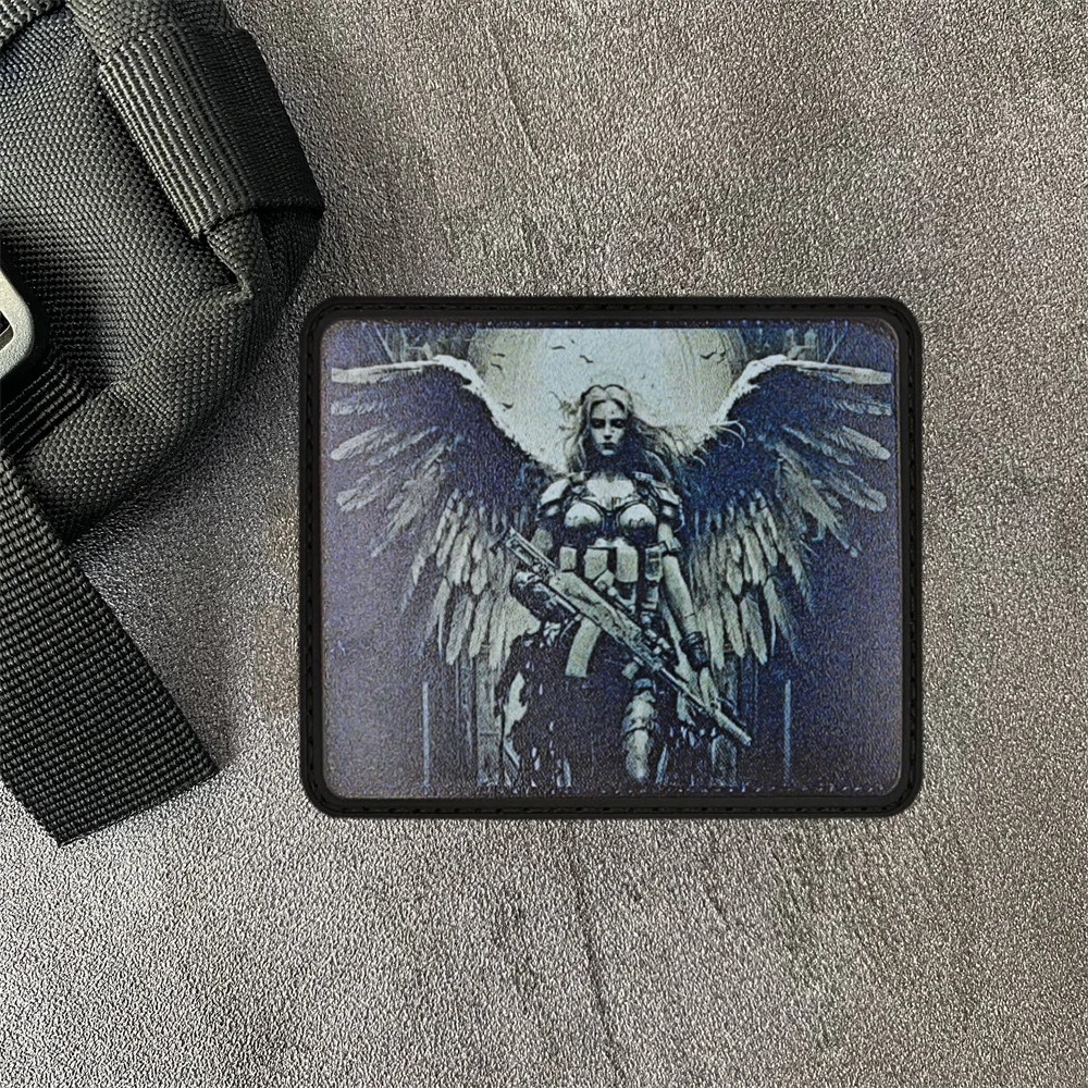 Parche de insignia de moral táctica "Valkyrie", gancho y bucle de PU con estampado de acción de Ángel, pegatinas para mochila con brazalete militar del ejército - imagen 4